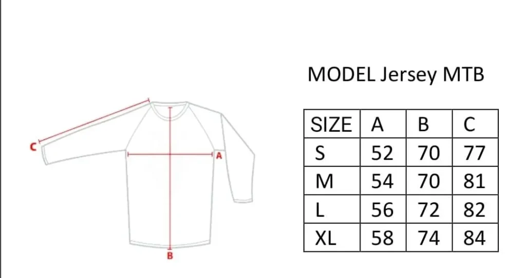 جدول سایز لباس دوچرخه سواری